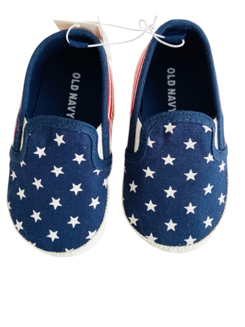 OLD NAVY SNEAKERS SLIP ON SHOES BABY UNISEX RED WHITE BLUE SZ 18-24 MONTHS NWT